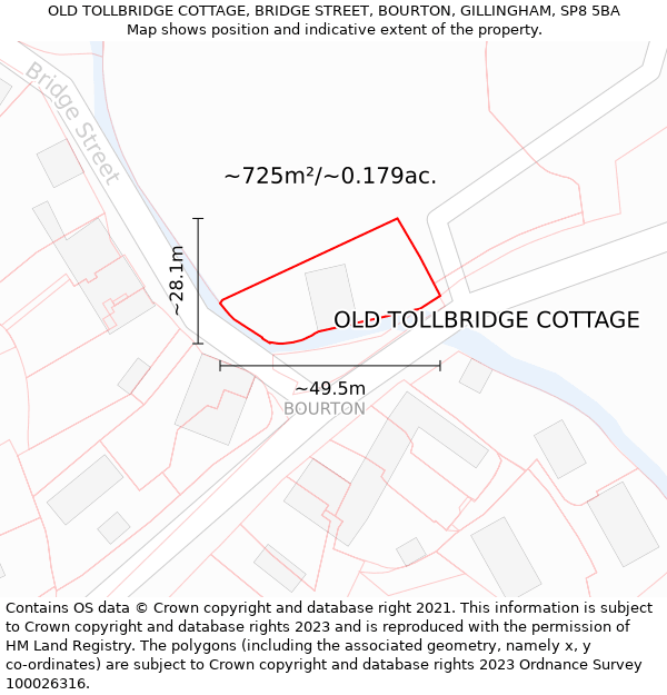 OLD TOLLBRIDGE COTTAGE, BRIDGE STREET, BOURTON, GILLINGHAM, SP8 5BA: Plot and title map