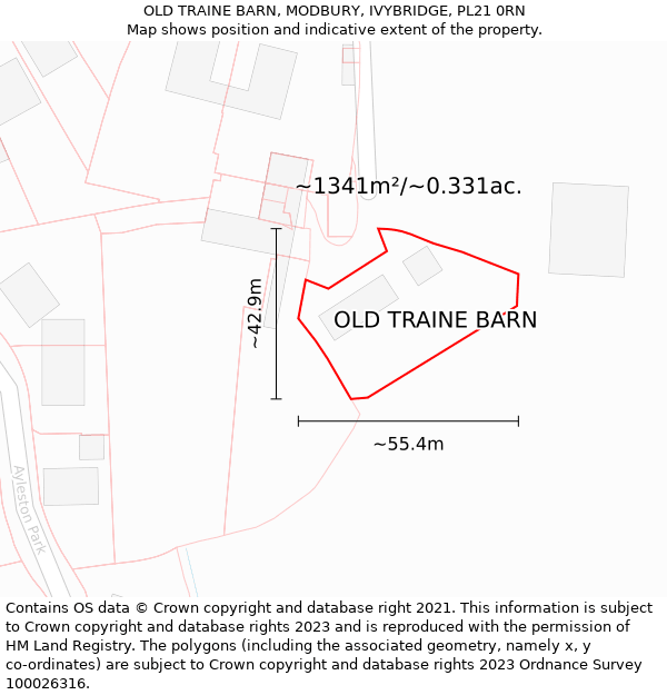 OLD TRAINE BARN, MODBURY, IVYBRIDGE, PL21 0RN: Plot and title map