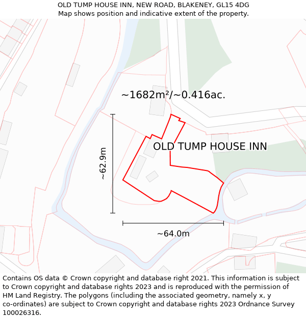 OLD TUMP HOUSE INN, NEW ROAD, BLAKENEY, GL15 4DG: Plot and title map