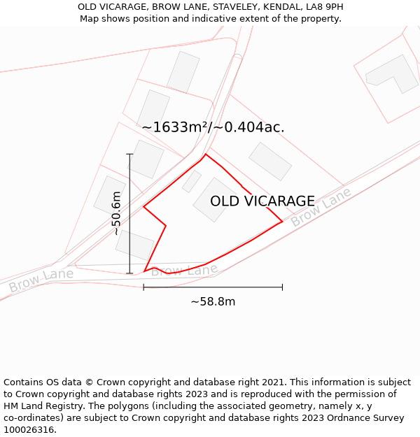 OLD VICARAGE, BROW LANE, STAVELEY, KENDAL, LA8 9PH: Plot and title map