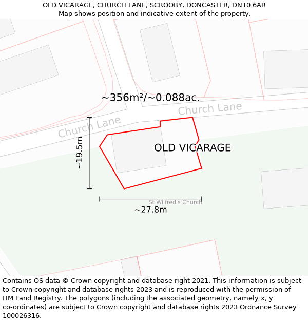 OLD VICARAGE, CHURCH LANE, SCROOBY, DONCASTER, DN10 6AR: Plot and title map