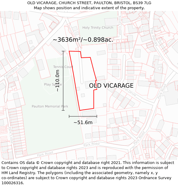 OLD VICARAGE, CHURCH STREET, PAULTON, BRISTOL, BS39 7LG: Plot and title map