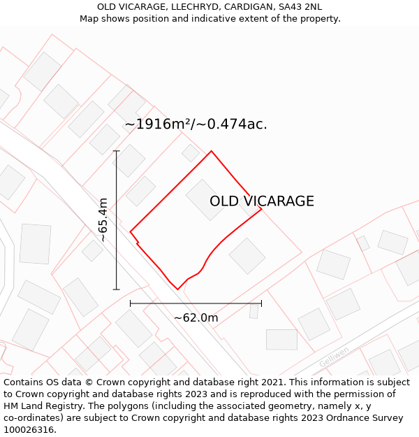 OLD VICARAGE, LLECHRYD, CARDIGAN, SA43 2NL: Plot and title map