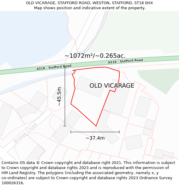 OLD VICARAGE, STAFFORD ROAD, WESTON, STAFFORD, ST18 0HX: Plot and title map