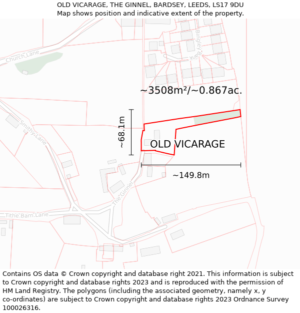 OLD VICARAGE, THE GINNEL, BARDSEY, LEEDS, LS17 9DU: Plot and title map