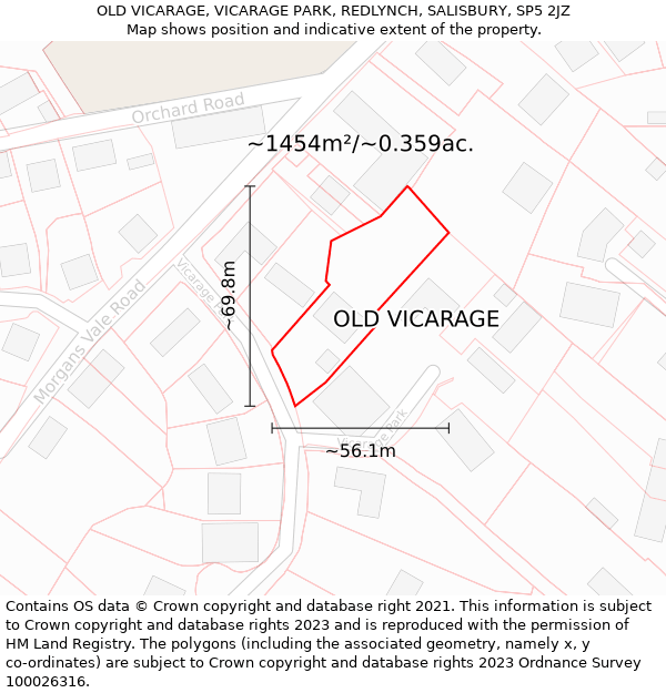 OLD VICARAGE, VICARAGE PARK, REDLYNCH, SALISBURY, SP5 2JZ: Plot and title map