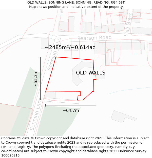 OLD WALLS, SONNING LANE, SONNING, READING, RG4 6ST: Plot and title map