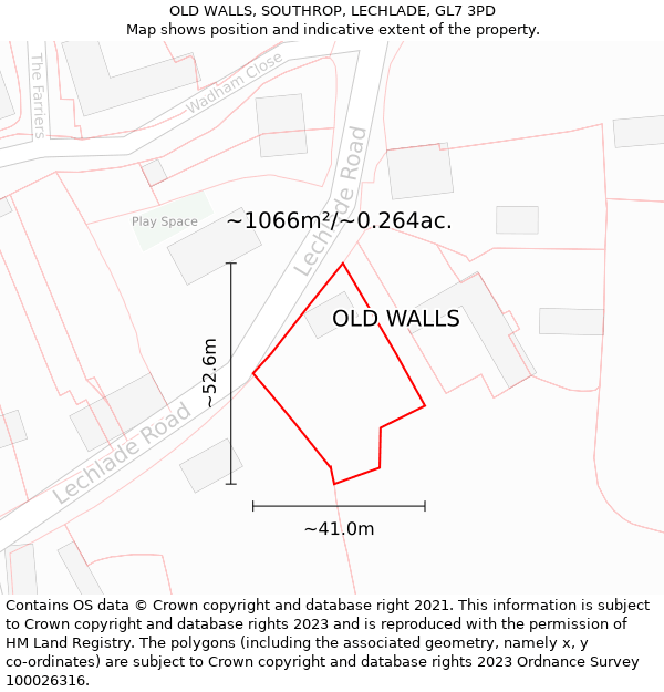 OLD WALLS, SOUTHROP, LECHLADE, GL7 3PD: Plot and title map