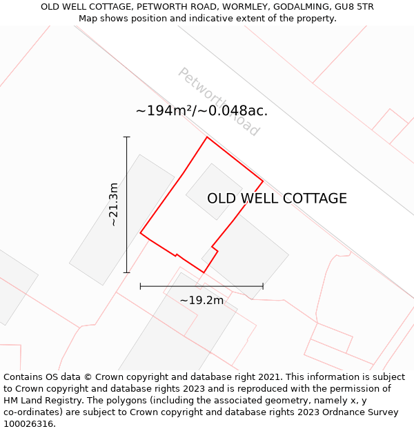 OLD WELL COTTAGE, PETWORTH ROAD, WORMLEY, GODALMING, GU8 5TR: Plot and title map