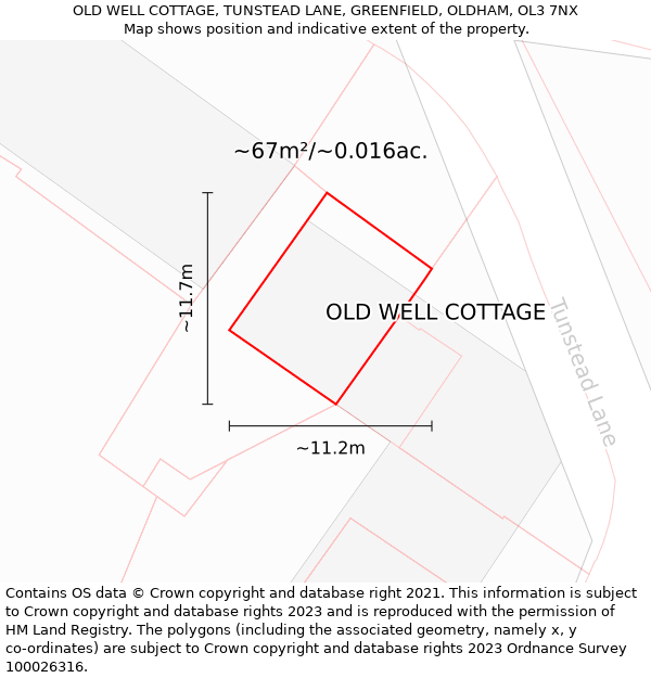 OLD WELL COTTAGE, TUNSTEAD LANE, GREENFIELD, OLDHAM, OL3 7NX: Plot and title map