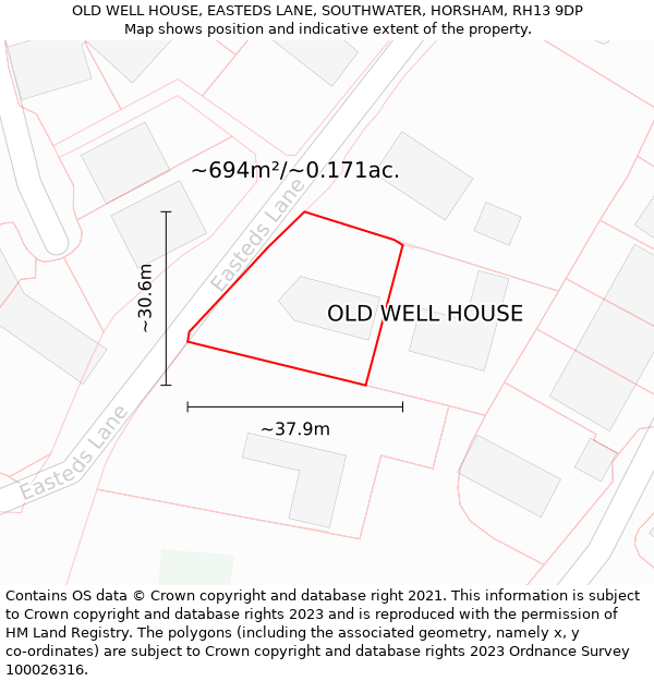 OLD WELL HOUSE, EASTEDS LANE, SOUTHWATER, HORSHAM, RH13 9DP: Plot and title map