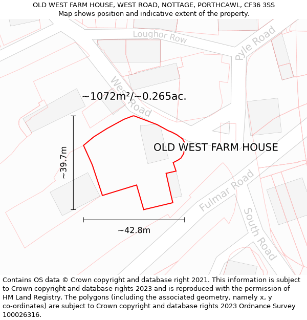 OLD WEST FARM HOUSE, WEST ROAD, NOTTAGE, PORTHCAWL, CF36 3SS: Plot and title map