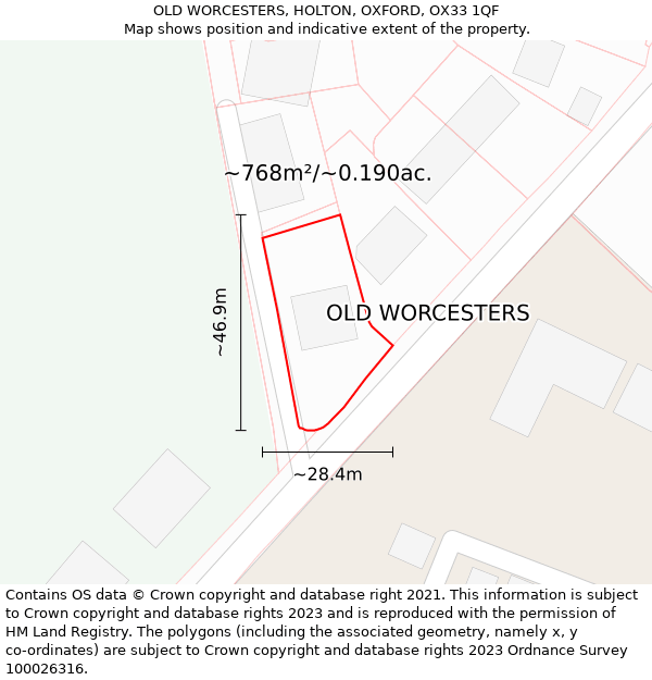 OLD WORCESTERS, HOLTON, OXFORD, OX33 1QF: Plot and title map