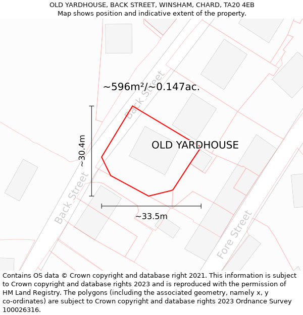 OLD YARDHOUSE, BACK STREET, WINSHAM, CHARD, TA20 4EB: Plot and title map