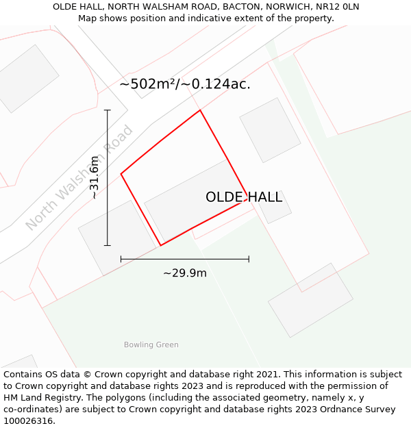 OLDE HALL, NORTH WALSHAM ROAD, BACTON, NORWICH, NR12 0LN: Plot and title map