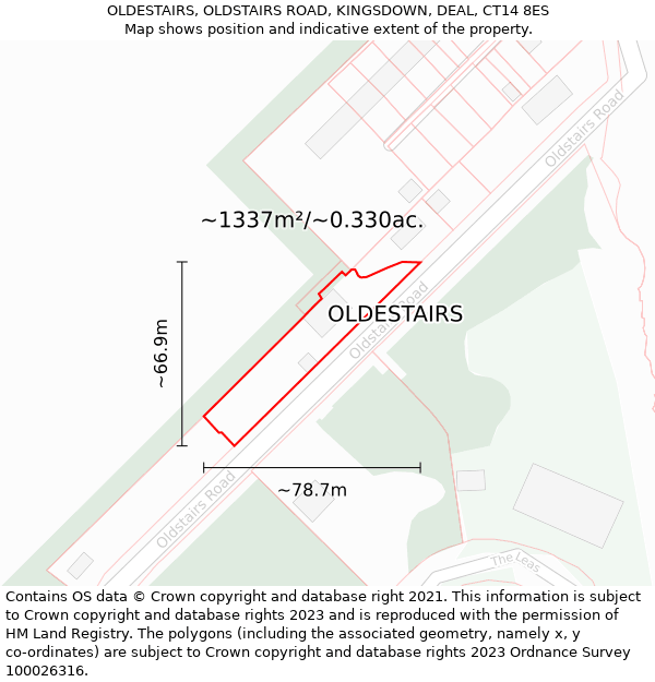 OLDESTAIRS, OLDSTAIRS ROAD, KINGSDOWN, DEAL, CT14 8ES: Plot and title map