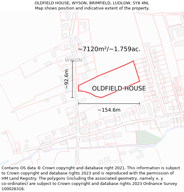 OLDFIELD HOUSE, WYSON, BRIMFIELD, LUDLOW, SY8 4NL: Plot and title map