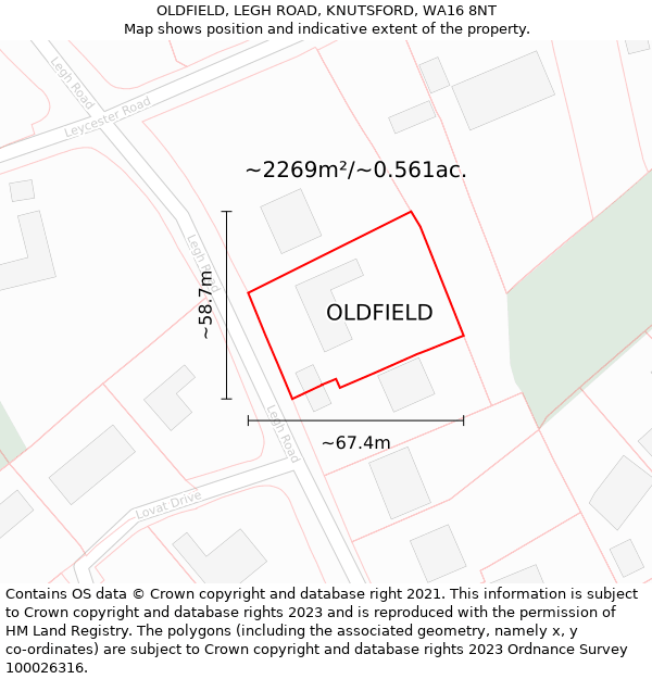 OLDFIELD, LEGH ROAD, KNUTSFORD, WA16 8NT: Plot and title map