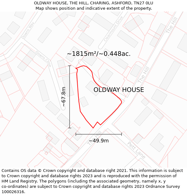 OLDWAY HOUSE, THE HILL, CHARING, ASHFORD, TN27 0LU: Plot and title map