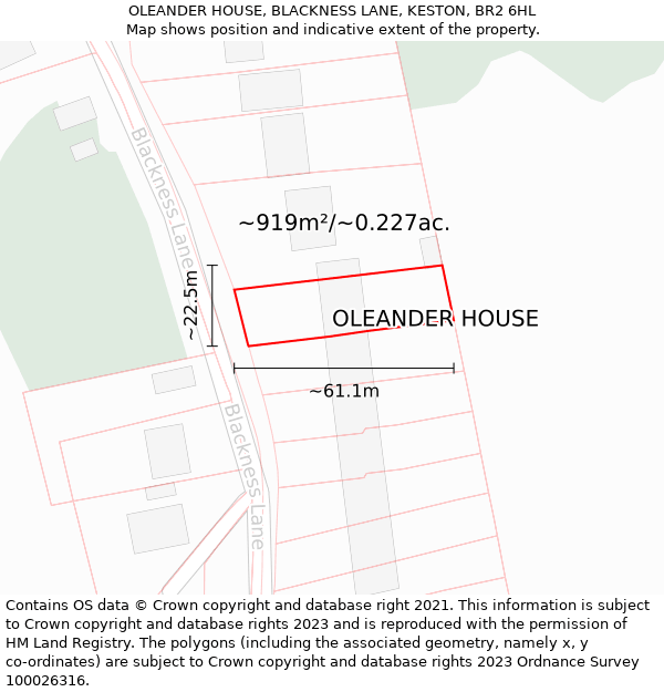 OLEANDER HOUSE, BLACKNESS LANE, KESTON, BR2 6HL: Plot and title map