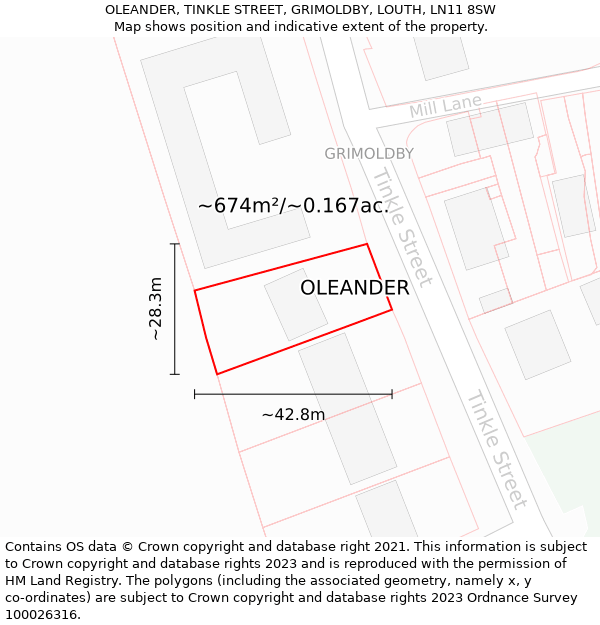 OLEANDER, TINKLE STREET, GRIMOLDBY, LOUTH, LN11 8SW: Plot and title map
