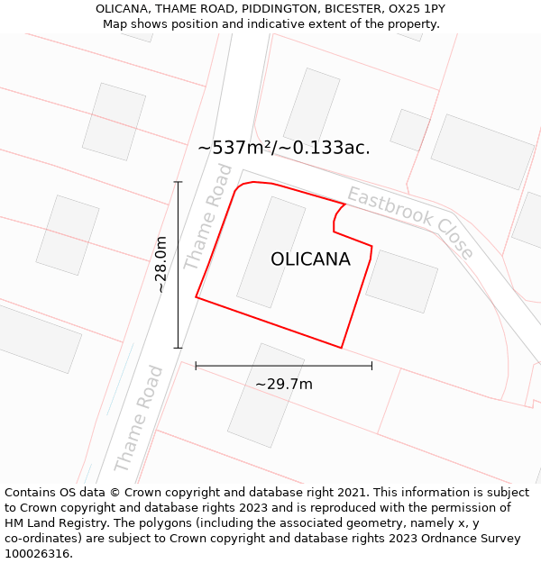 OLICANA, THAME ROAD, PIDDINGTON, BICESTER, OX25 1PY: Plot and title map