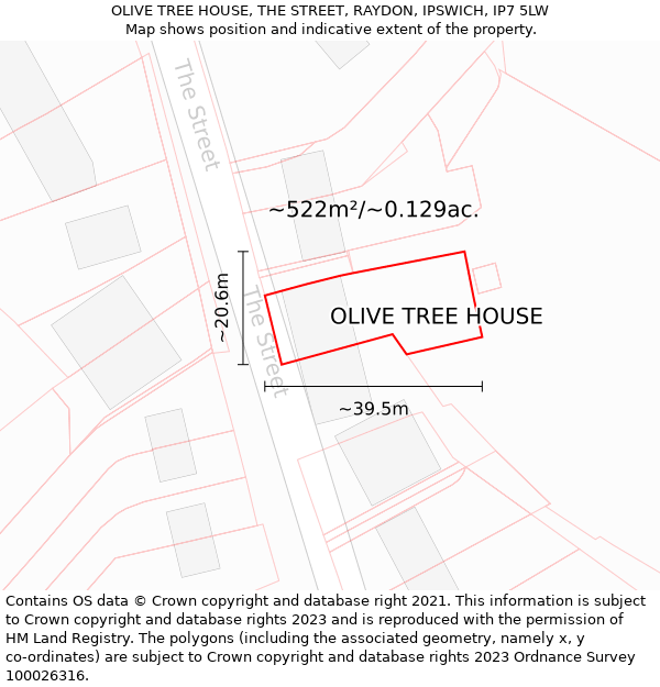 OLIVE TREE HOUSE, THE STREET, RAYDON, IPSWICH, IP7 5LW: Plot and title map