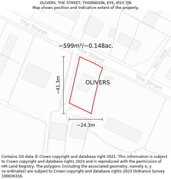 OLIVERS, THE STREET, THORNDON, EYE, IP23 7JN: Plot and title map