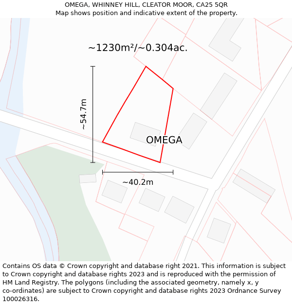OMEGA, WHINNEY HILL, CLEATOR MOOR, CA25 5QR: Plot and title map