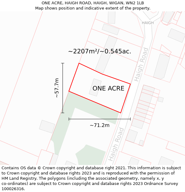 ONE ACRE, HAIGH ROAD, HAIGH, WIGAN, WN2 1LB: Plot and title map