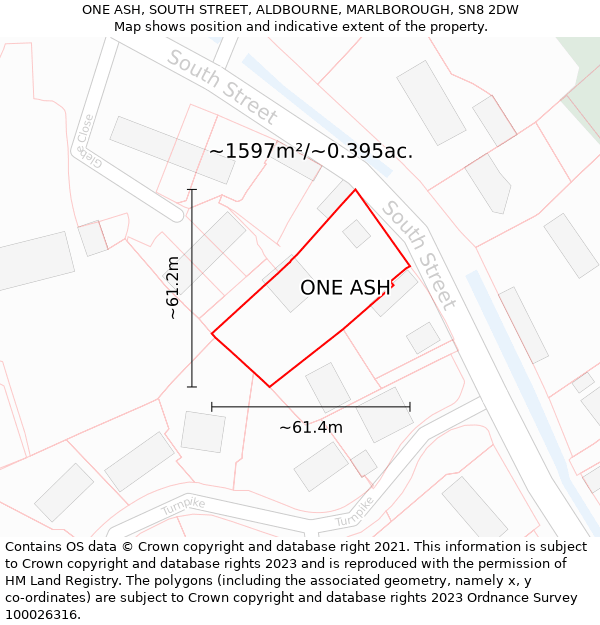 ONE ASH, SOUTH STREET, ALDBOURNE, MARLBOROUGH, SN8 2DW: Plot and title map