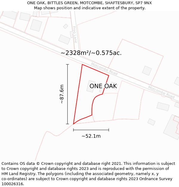 ONE OAK, BITTLES GREEN, MOTCOMBE, SHAFTESBURY, SP7 9NX: Plot and title map