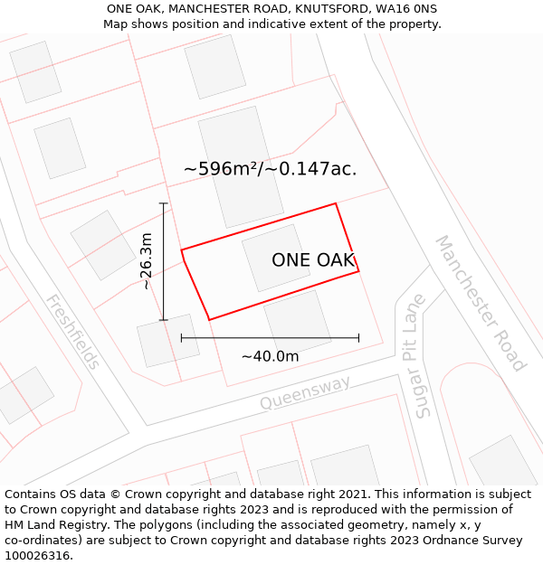ONE OAK, MANCHESTER ROAD, KNUTSFORD, WA16 0NS: Plot and title map