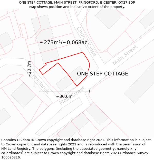 ONE STEP COTTAGE, MAIN STREET, FRINGFORD, BICESTER, OX27 8DP: Plot and title map