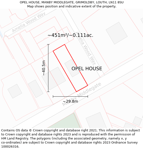 OPEL HOUSE, MANBY MIDDLEGATE, GRIMOLDBY, LOUTH, LN11 8SU: Plot and title map