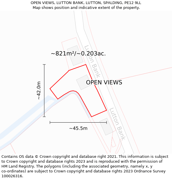 OPEN VIEWS, LUTTON BANK, LUTTON, SPALDING, PE12 9LL: Plot and title map