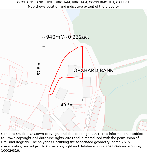 ORCHARD BANK, HIGH BRIGHAM, BRIGHAM, COCKERMOUTH, CA13 0TJ: Plot and title map