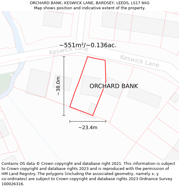 ORCHARD BANK, KESWICK LANE, BARDSEY, LEEDS, LS17 9AG: Plot and title map