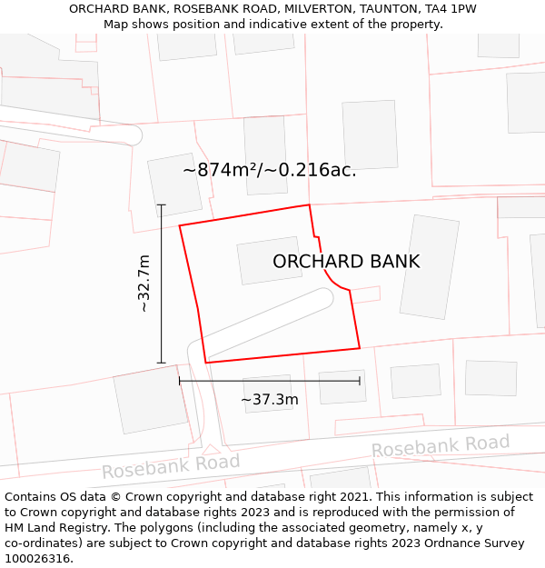 ORCHARD BANK, ROSEBANK ROAD, MILVERTON, TAUNTON, TA4 1PW: Plot and title map