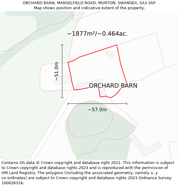 ORCHARD BARN, MANSELFIELD ROAD, MURTON, SWANSEA, SA3 3AP: Plot and title map