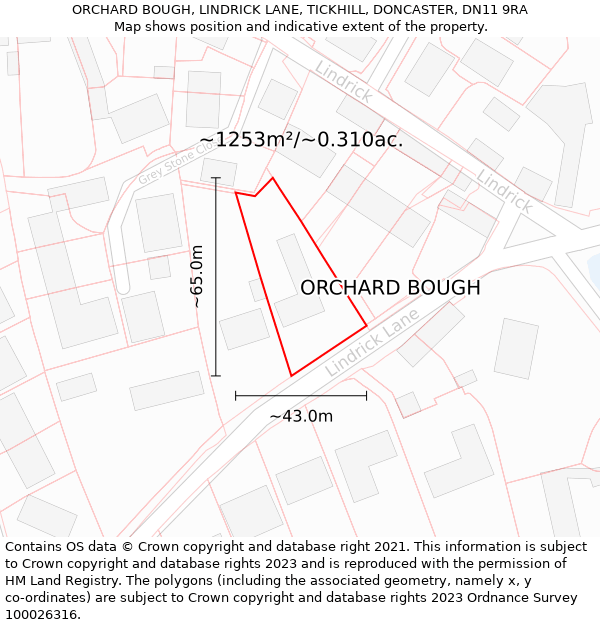 ORCHARD BOUGH, LINDRICK LANE, TICKHILL, DONCASTER, DN11 9RA: Plot and title map