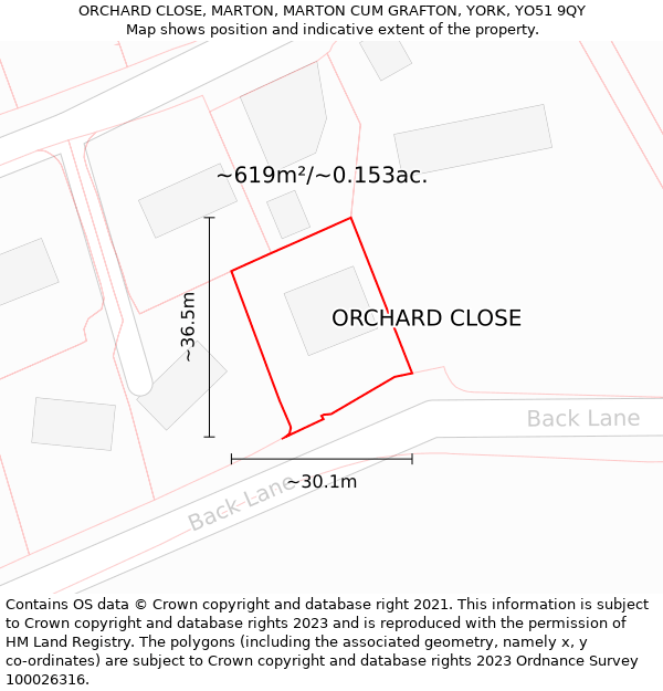 ORCHARD CLOSE, MARTON, MARTON CUM GRAFTON, YORK, YO51 9QY: Plot and title map