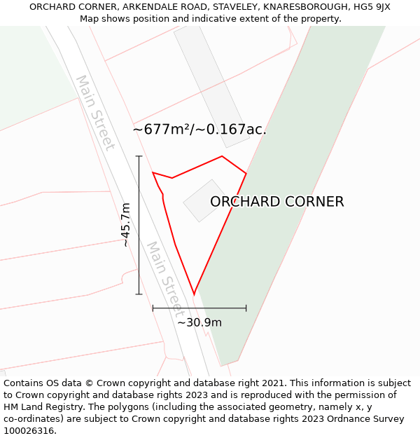 ORCHARD CORNER, ARKENDALE ROAD, STAVELEY, KNARESBOROUGH, HG5 9JX: Plot and title map