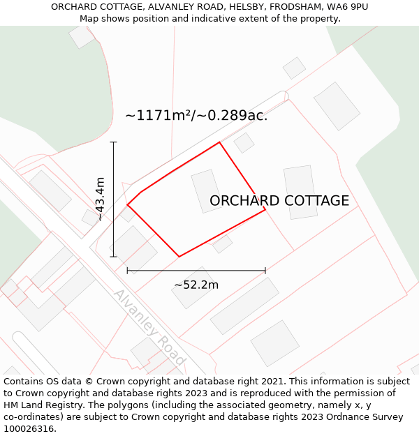 ORCHARD COTTAGE, ALVANLEY ROAD, HELSBY, FRODSHAM, WA6 9PU: Plot and title map