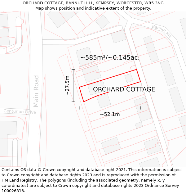 ORCHARD COTTAGE, BANNUT HILL, KEMPSEY, WORCESTER, WR5 3NG: Plot and title map