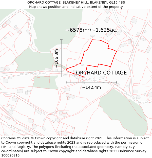 ORCHARD COTTAGE, BLAKENEY HILL, BLAKENEY, GL15 4BS: Plot and title map