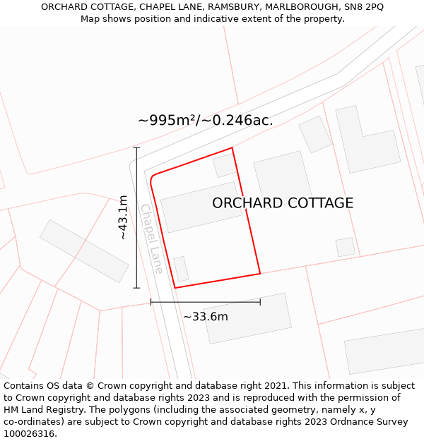 ORCHARD COTTAGE, CHAPEL LANE, RAMSBURY, MARLBOROUGH, SN8 2PQ: Plot and title map