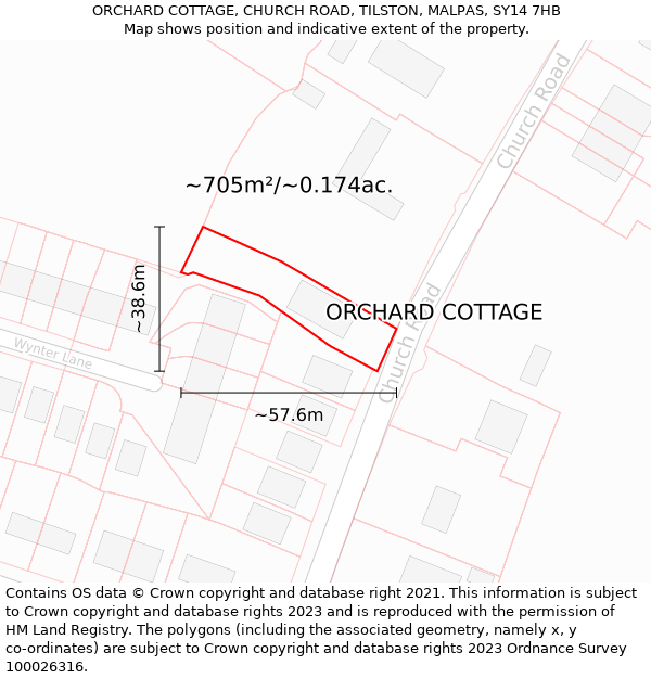 ORCHARD COTTAGE, CHURCH ROAD, TILSTON, MALPAS, SY14 7HB: Plot and title map