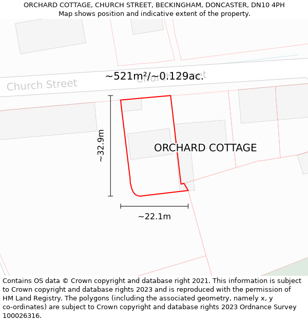 ORCHARD COTTAGE, CHURCH STREET, BECKINGHAM, DONCASTER, DN10 4PH: Plot and title map