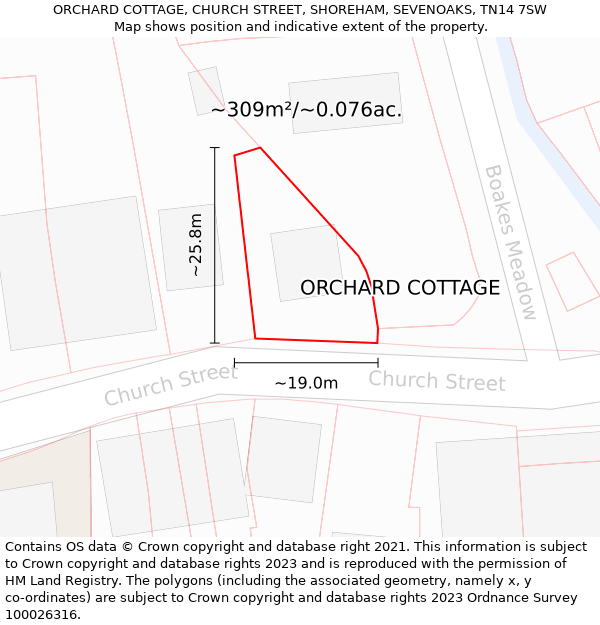 ORCHARD COTTAGE, CHURCH STREET, SHOREHAM, SEVENOAKS, TN14 7SW: Plot and title map